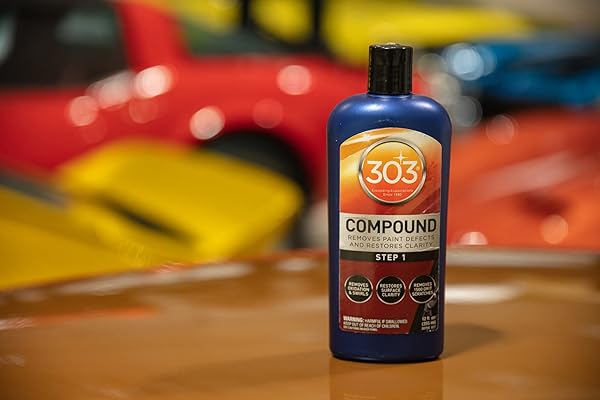 303 PRODUCTS COMPOUND – REMOVES PAINT DEFECTS AND RESTORES CLARITY – REMOVES OXIDATION AND SWIRLS – RESTORES SURFACE CLARITY – REMOVES 1500 GRIT SCRATCHES (STEP 1), 12 FL. OZ. (30705)