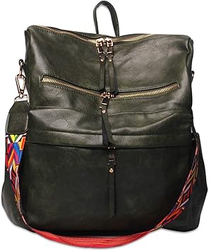 dark green leather backpack