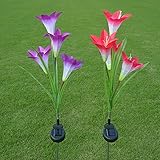 Solar Flower Light Foutou LED Lantern Decorative Outdoor Lawn Garden Lamp (4 Heads Lily(Multicolor))