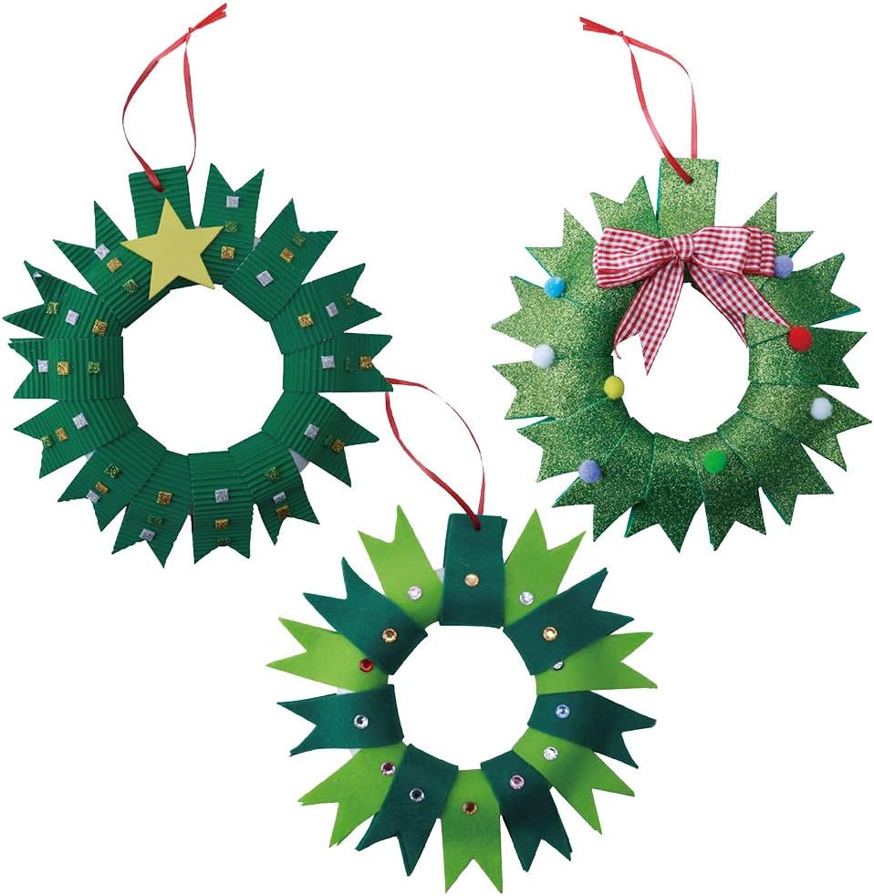 Amosfun 3セット 子供用 Diy 素材 クリスマス リース クラフト 生地 クリスマスツリー ハンギング デコレーション アクセサリー 幼稚園 教室用 クリスマスツリー デコレーション おもちゃ Amazon