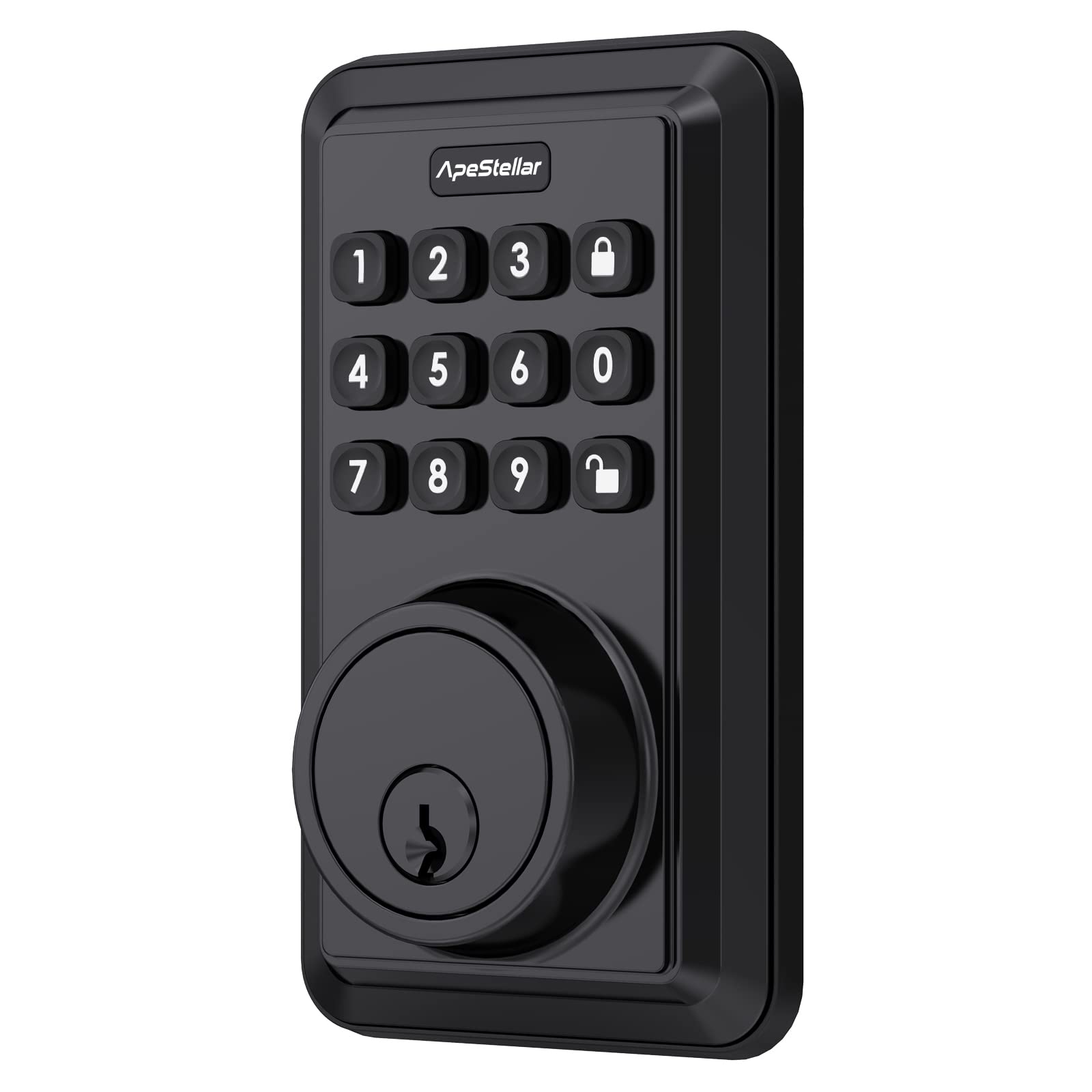 Photo 1 of ApeStellar Matte Black Electronic Keypad Deadbolt with 50 User Codes, Anti-Peep, Auto-Lock, 1-Touch Locking, Weatherproof, Low Battery Indicator - 1-1/8" Backset