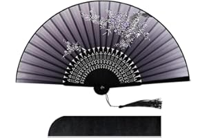 Raveahem Folding Silk Bamboo Hand Fan for men/women Chinese/Japanese Craft Handheld Fan for Gift, Dance, Festival, Club, Freaky, Event, Party, Decoration (Plum Blossom Pattern)