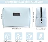Maange Small Makeup Bag PU Leather Portable Blue 17x8.3x12.4cm Zipper view 3