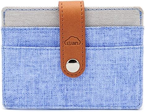 Fashion Series - Card Holder Wallet, 4 Slots 1 Top Access, Slim Fabric Design, Secure with PU Leather Strap (Blue Gray)