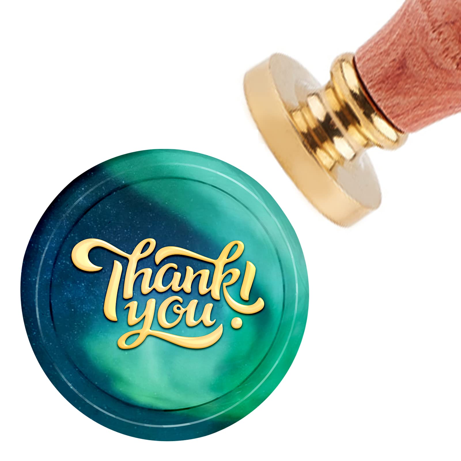 CRASPIRE Wax Seal Stamp Thank You, 30mm Sealing Stamp Head Golden with Removable Wooden Handle for Wedding Invitations Cards Bottle Gift Business Thanks Christmas