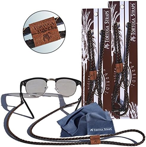 Tortuga Straps BRAIDZ Dark Brown 2pk – Adjustable Leather Glasses Strap &amp; Sunglass Straps – Eyewear Retainer for Small &amp; Large glasses– Eyeglasses Strap Holder Securely Holds on Head or Neck