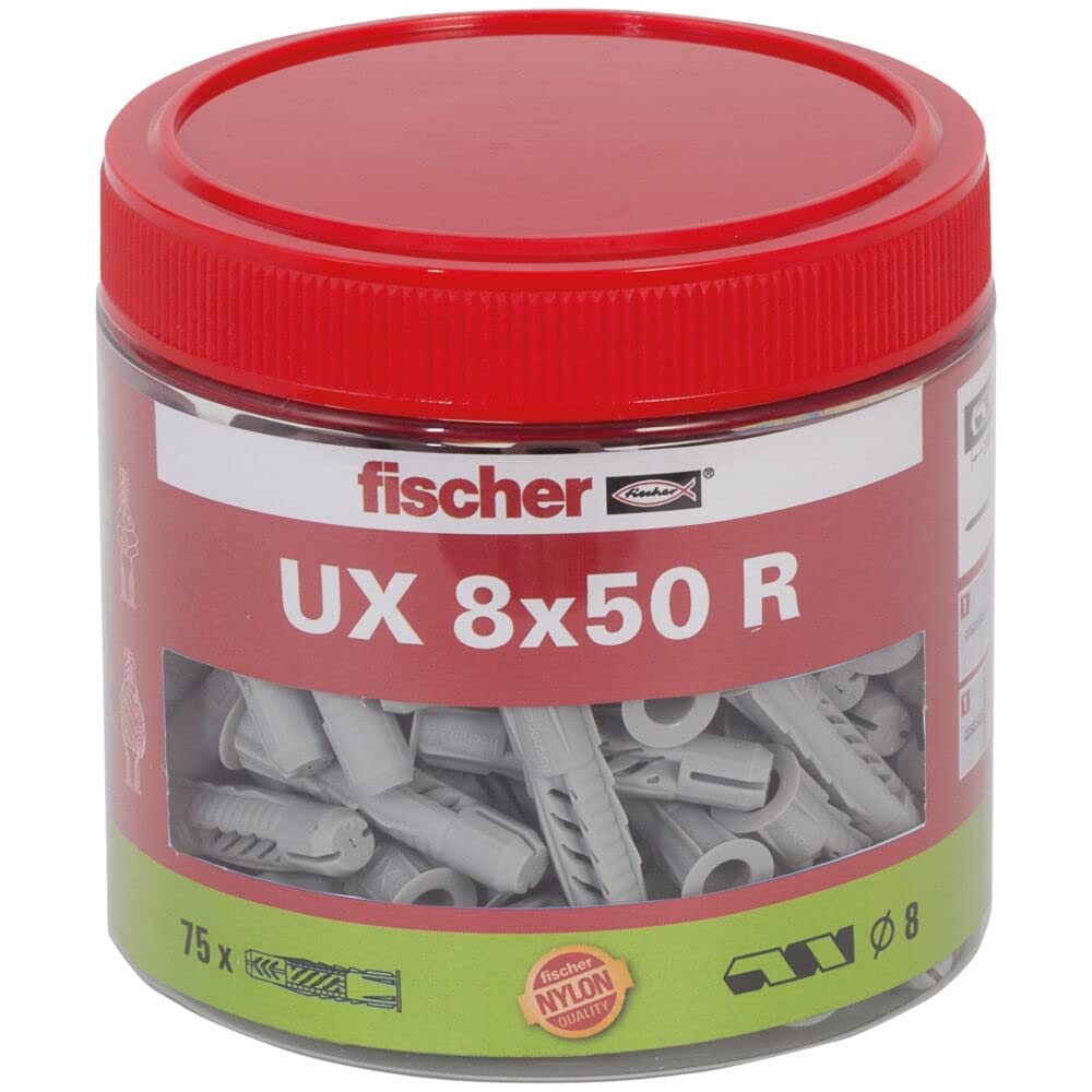 fischer Universal Wall Plug UX 8 x 50 R with Rim, Tin