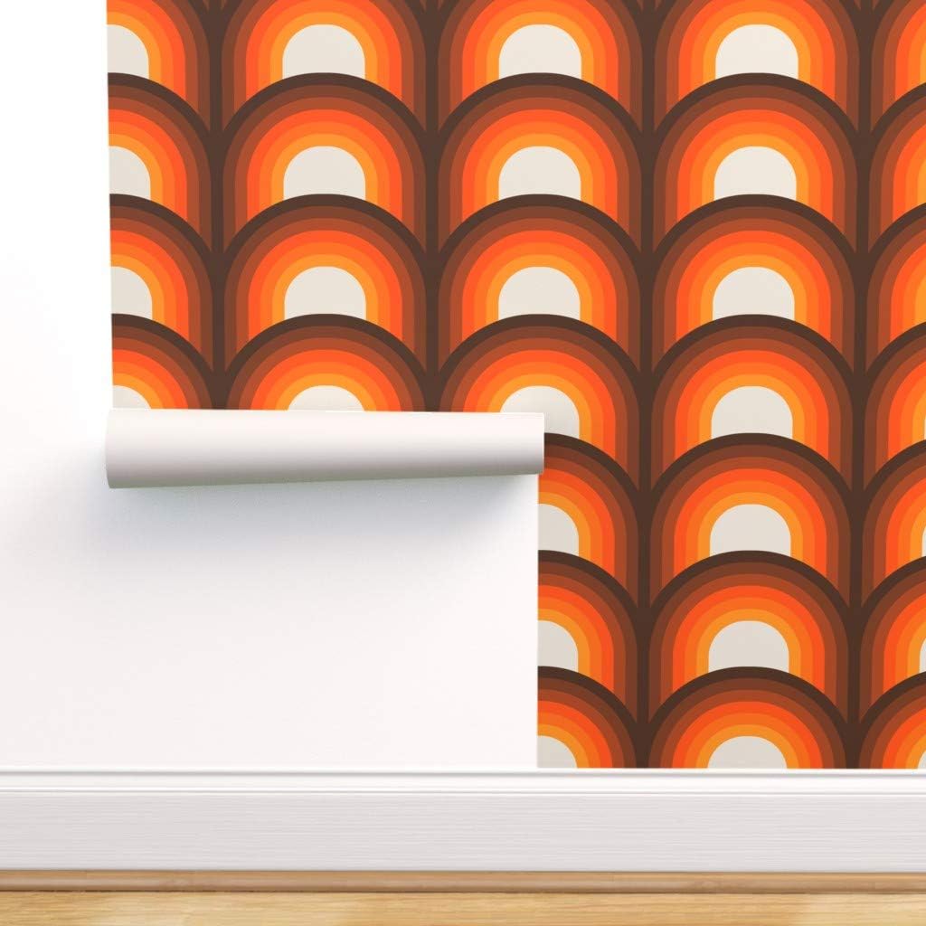 Peel & Stick Wallpaper Swatch - Golden Orange Brown Retro Mid Century Modern Pop Art 1960S Abstract 1970S Style Custom Removable Wallpaper by Spoonflower
