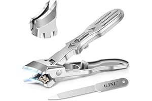 GJNL Slanted Nail Clippers for Men Thick Nails - Wide Jaw Opening Anti-Splash Slanted Curved Nail Clippers with Catcher, 45 Degrees Ingrown Toenail Clippers for Seniors Sliver