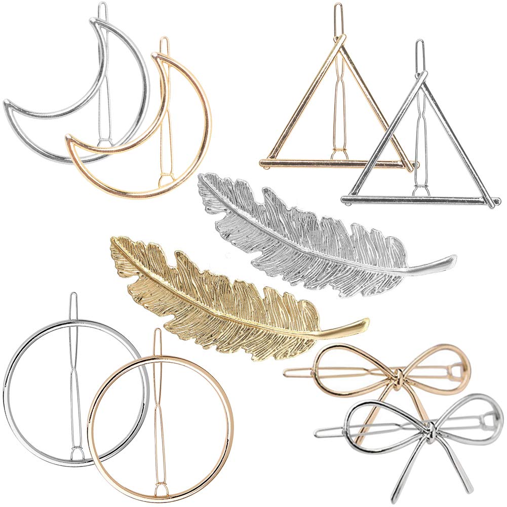 Gold Silver Minimalist Hair Clips Dainty Feather Hollow Hair Clips Set Feather Hair Pins Geometric Barrette Hair Accessories for Women : Beauty