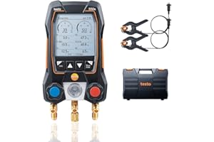 testo 550s AC Manifold Gauge Set – Manifold Gauges Hvac and Refrigeration – Incl. 2 Wired Temperature Clamp Probes – AC Recharge Kit with superheat, subcooling and Bluetooth