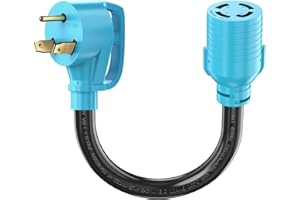 CircleCord NEMA TT-30P to L14-30R Adapter Cord, 30 Amp 3 Prong to 4 Prong Generator Plug Adapter, Generator Transfer Switch Adapter, Generator to House Inlet Box, STW 10 AWG Blue, ETL Listed
