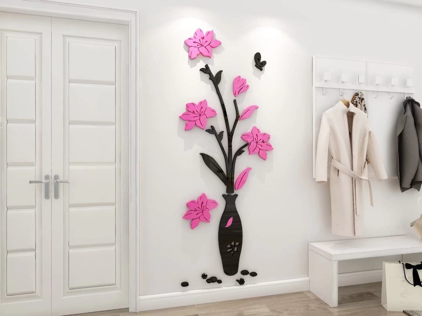 3D Flowers Wall Stickers Vase Mirror Wall Murals DIY Art Home Decor Decal Wallpaper for Living Room Bedroom TV Background Romantic Decoration Sticker