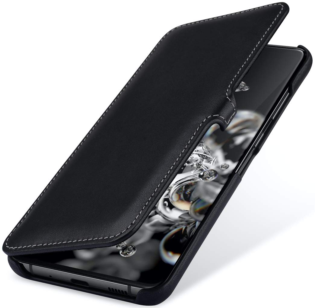 StilGut Book Type Flip Case for Galaxy S20 Ultra, Genuine Leather Galaxy S20 Ultra Case with Closure, Black Nappa