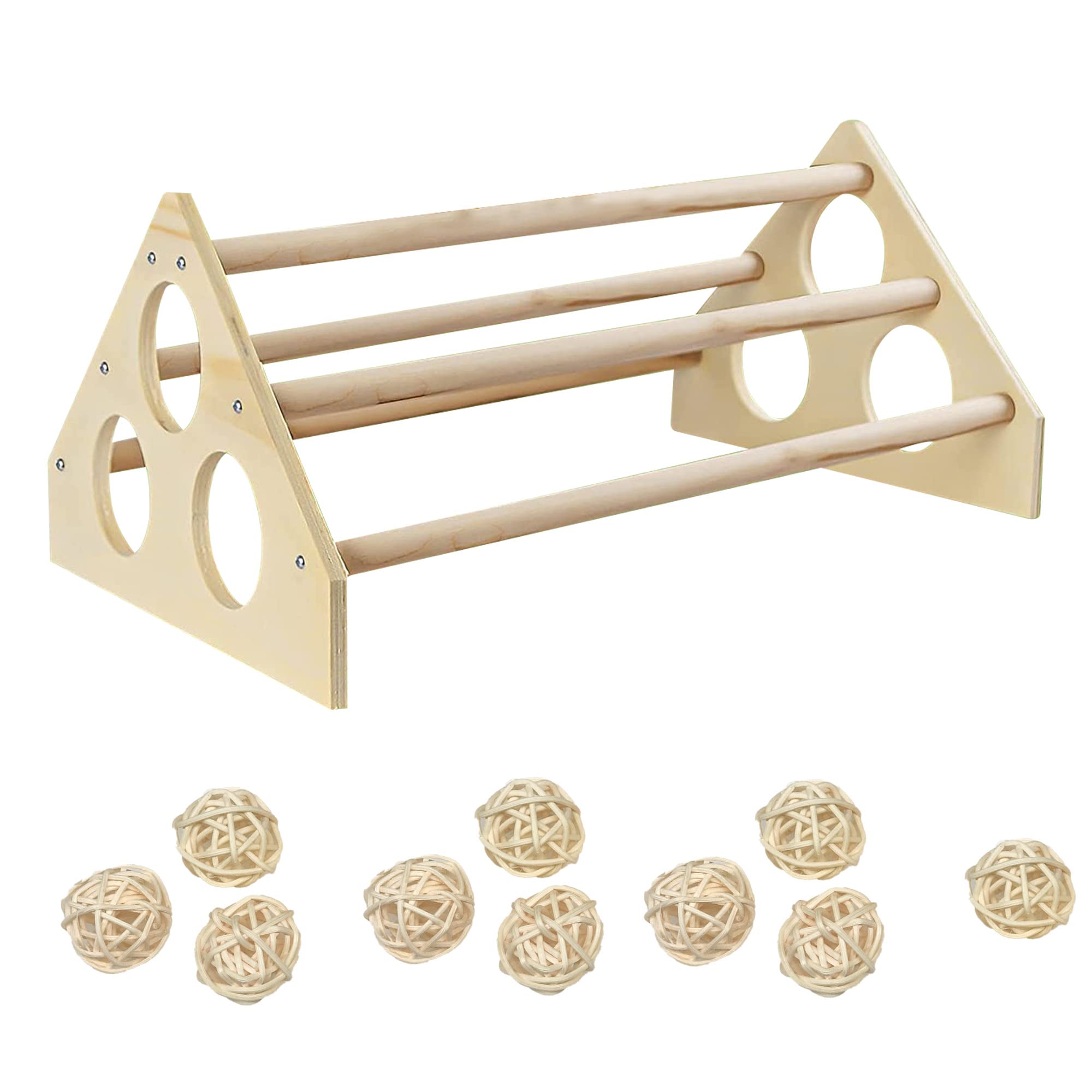 Allazone Handmade Chicken Roosting Chick Perch Strong Wooden Chick Parrot Perches Toy Bird Stand Rack with 10 PCS Rattan Balls for Bird Parrot Hens