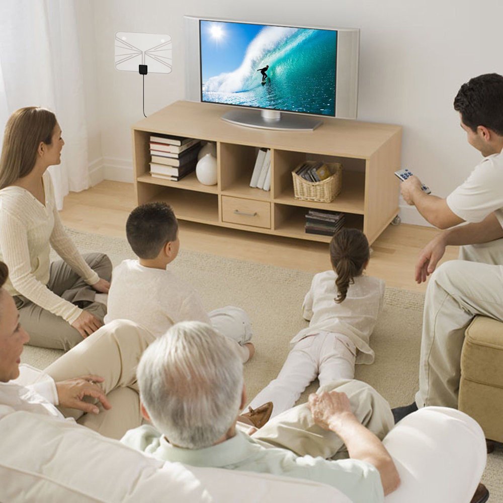 Indoor TV Antenna, NewPlus Transparent Amplified HDTV Antenna 50 Mile Range with Detachable Amplifier Signal Booster, USB PowerSupply, 16.5FT High Performance Coax Cable - Better Reception