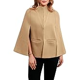 Cicy Bell Womens Cape Pea Coat Work Casual Split Long Sleeve Coat Stand Collar Open Front Fall jacket