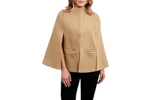 Cicy Bell Womens Cape Pea Coat Work Casual Split Long Sleeve Coat Stand Collar Open Front Fall jacket