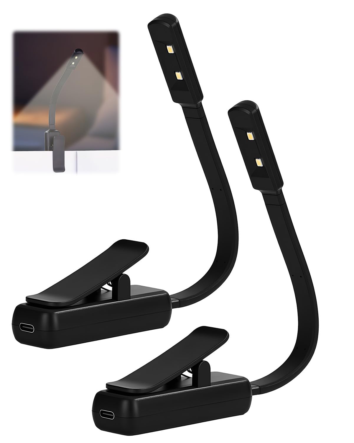 Photo 1 of 2pcs Book Light Reading Lights for Books in Bed, Stepless Dimmable Book Lights with 3 Color Temperatures Lamp for Bed Reading Eye-Friendly Portable and Ultra-Lightweight with Long Runtime (Black)