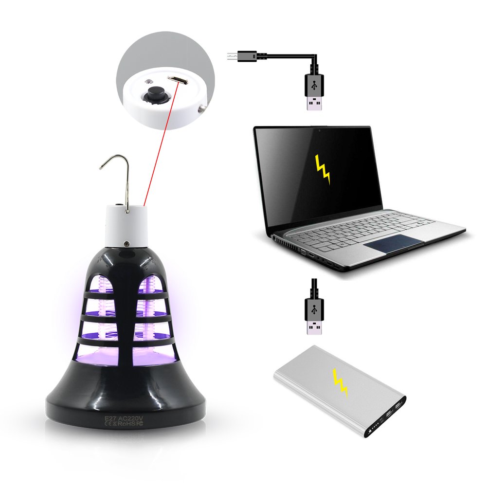 Bug Zapper Bulb- [2018 Upgraded] 2 in 1 Mosquito Killer Lamp & LED Night Light / USB and Solar Charging / Lightweight Lantern for Indoor / Outdoor, Home / Camping