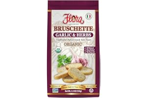 FLORA FINE FOODS Flora Organic Bruschette Mini Toasts – Garlic & Herbs – Italian Snack – USDA Organic – No Trans Fat – Oven Baked – 5.3 oz (150g)
