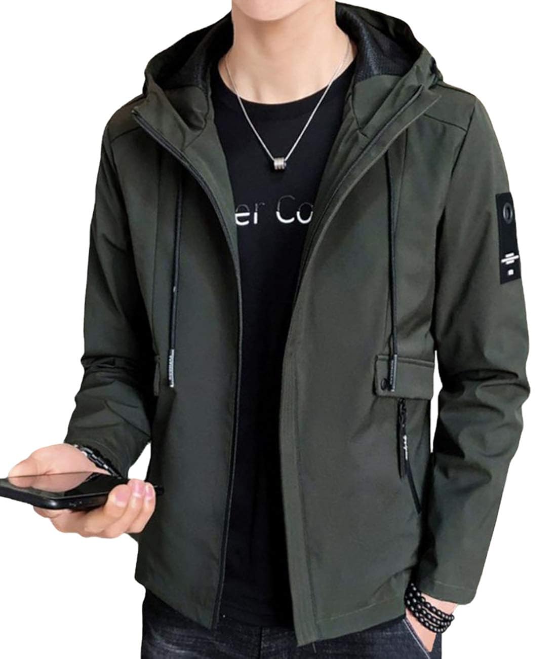 EASTEMPO ジャケット メンズ 長袖 無地 春秋 カジュアル おしゃれ 軽量 おおきいサイズ (グリーン, M)