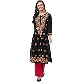 Ada Indian Hand Embroidered Chikankari Straight Cotton Kurti Kurta Tunic Dress for Women A188048