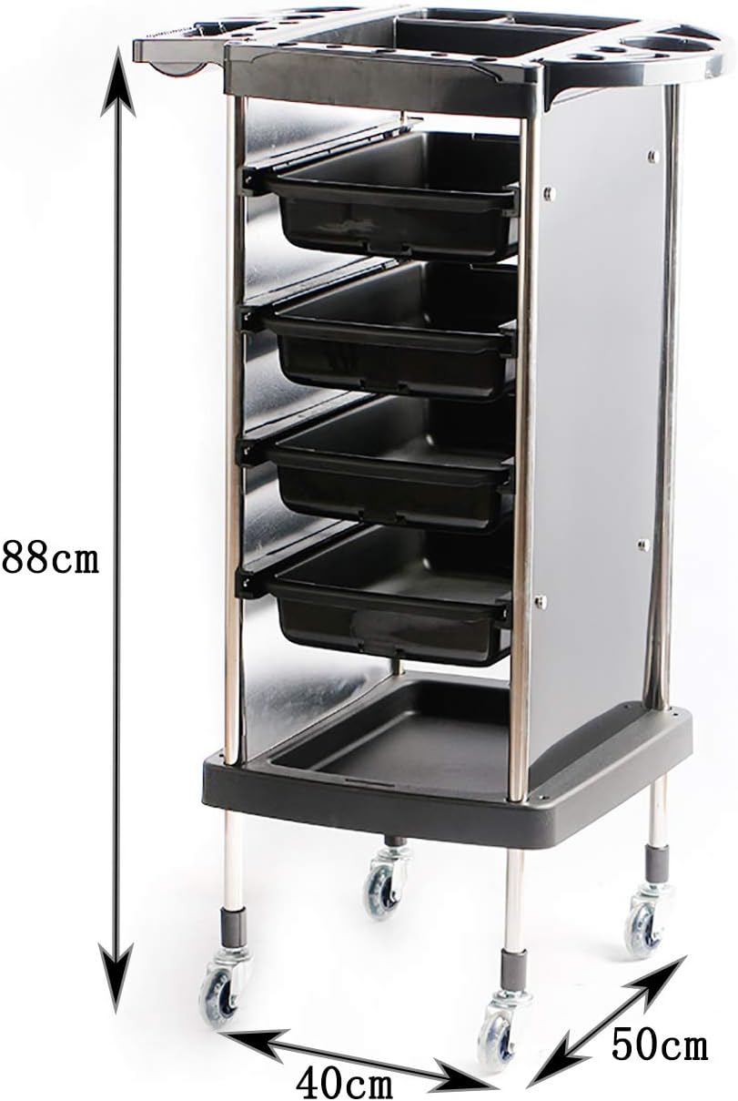 LJJ Rolling Cart with 4 Wide Drawers and Tool Holder Barber Storage Organizer Utility Cart for Spa Hairdresser Shop: Home & Kitchen