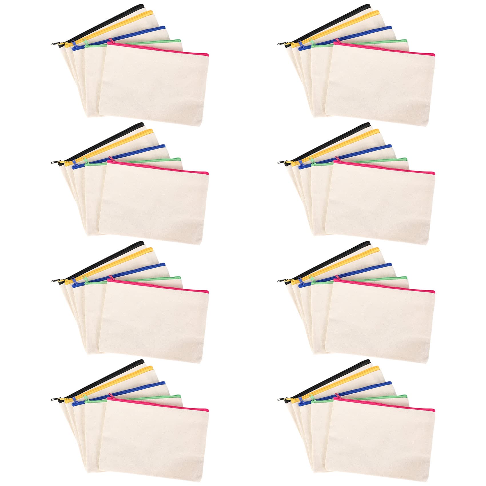 Ticarus 40 Pcs Canvas Pencil Case，DIY Canvas Zipper Bag,Multipurpose Canvas Zipper Pouch Bags Blank Pencil Case Makeup Bags Craft Bags for Women Students Travel Cosmetics Coins