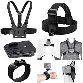 Lupholue 4 in 1 Camera Accessories Kit Head Strap, Chest Strap, Backpack Clip, Wrist Strap Mount Compatible with GoPro Hero 13 12 11 10 9 8 7 6 5 4, Session &amp; Most Action Camera