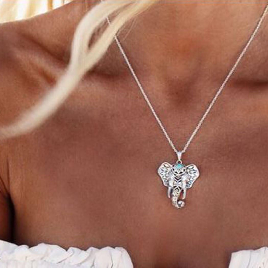 Simsly Simple Pendant Necklace Chain with Elephant Accessories Jewelry for Women and Girls(Silver)