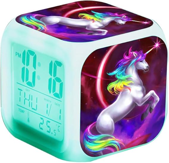 Amazon Co Jp ユニコーンデジタル目覚まし時計 女の子用 子供用 目覚まし時計 Led夜光時計 ライト付き 誕生日プレゼント 子供 女性 大人 寝室 ホーム キッチン