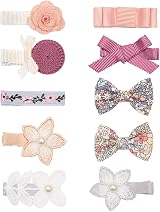 AIMIYan 10pc Baby Girl Lace Flower Bow Hair Clips Set Soft Ribbon Covered Clips view 1