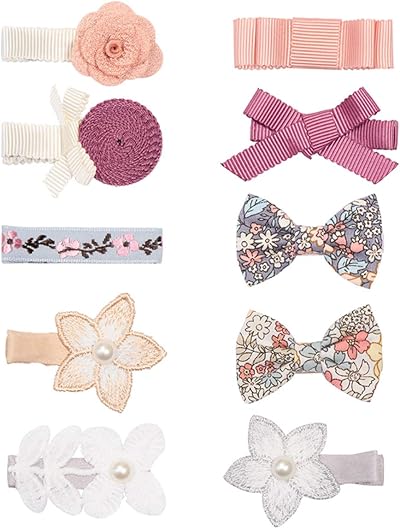 AIMIYan 10pc Baby Girl Lace Flower Bow Hair Clips Set Soft Ribbon Covered Clips