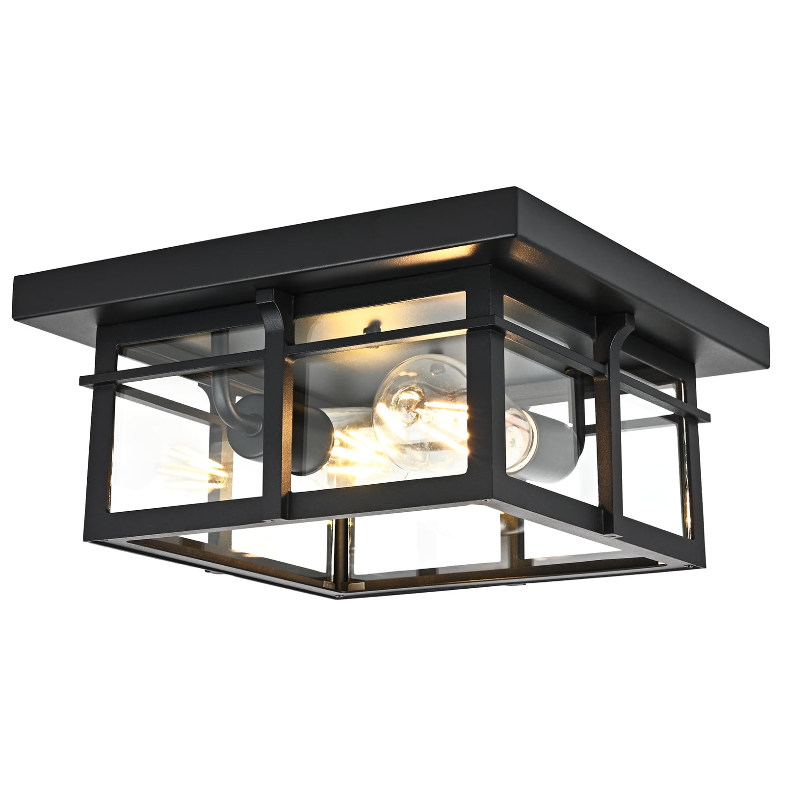 Photo 1 of odorpower Farmhouse Ceiling Light Fixture Black 2-Light with Clear Glass, Square Flush Mount Ceiling Light for Hallway Kitchen Bedroom Porch