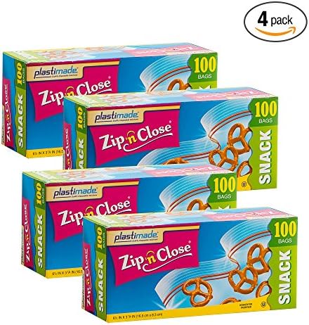 Zip and Close Disposable Plastic Resealable Snack Bags, 400 Bags, Premium Seal, Great For Home, School, Office, Traveling, Snacks, Food Prep, Or Any Storage Needs (4 Packs)