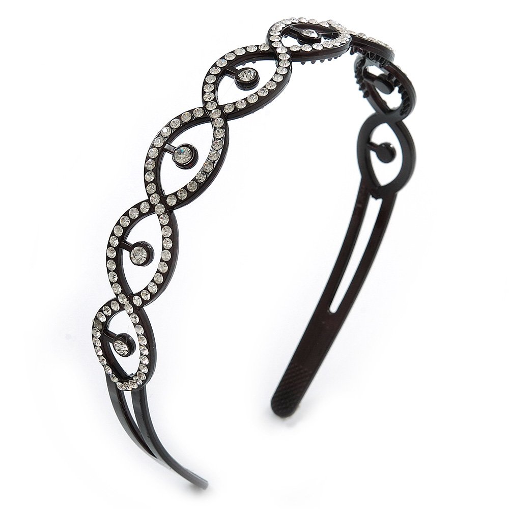 Black Acrylic Alice/Hair Band/HeadBand With Clear Crystal Oval Motif