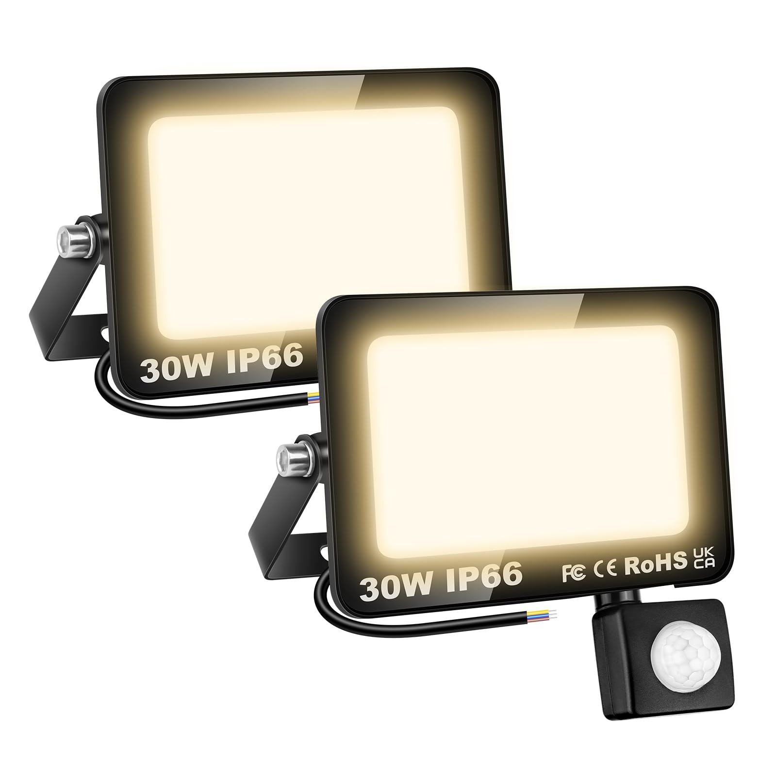 AUXTINGS 2 Pieces 30W LED Floodlight with Motion Sensor, 3000LM Outdoor Security Lights,4000K Warm White Outside Spot Light,IP66 Exterior Lighting for Yard Backyard House Court Stadium Parking
