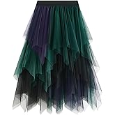 Reaowazo Tulle Skirts for Women Midi Long Fairy Skirt Tutu A-Line Mesh Layered High Elastic Waist Halloween Skirts