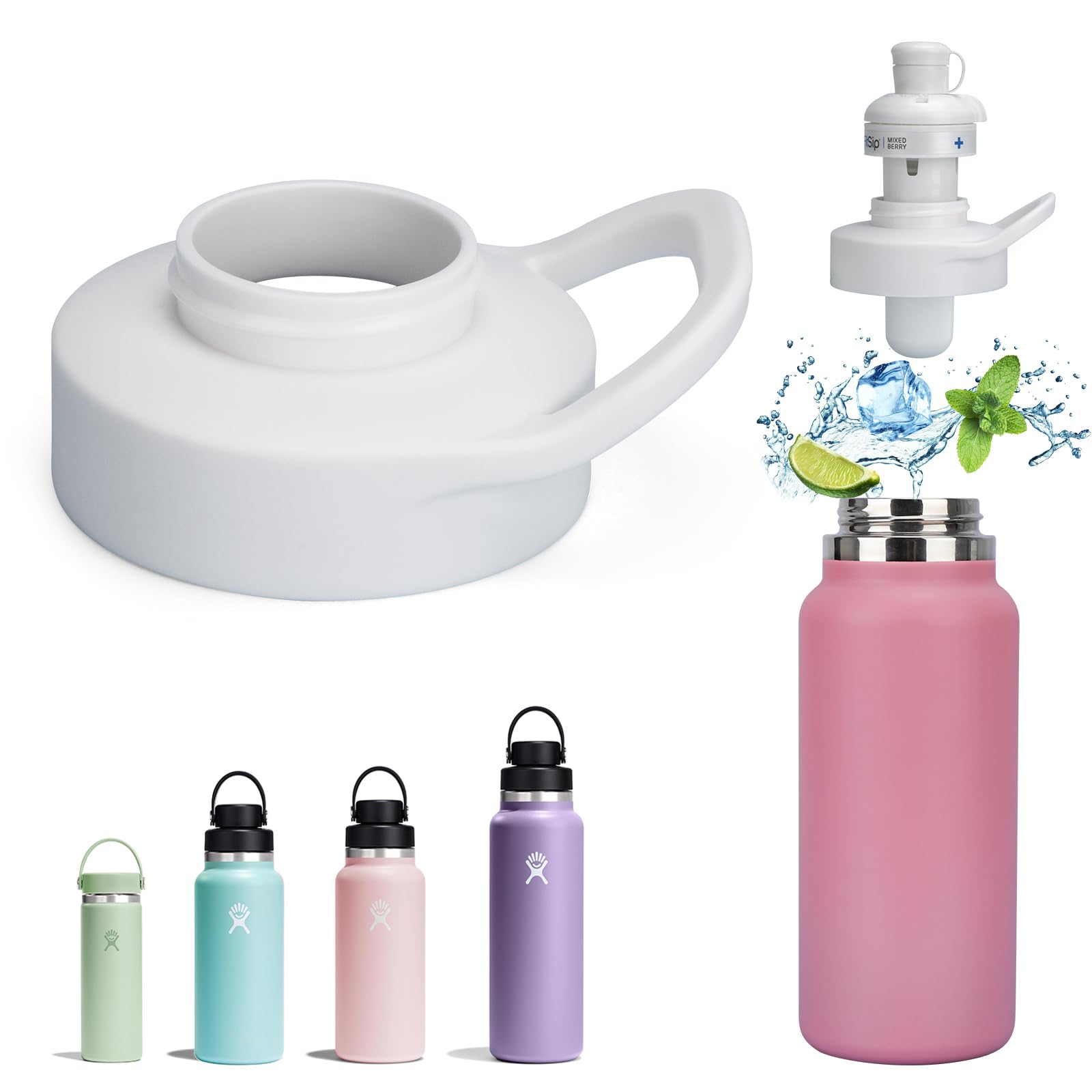 Photo 1 of YOUSHARES Tumbler Adapter Compatible with Hydro Flask Wide Mouth 20/32/40/64 Oz Bottles, Leak-Proof Cirkul Flavor Cartridge Converter for Fruit Punch, Berry & Lemon Lime Flavors