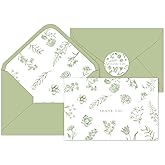 Whaline 36Pcs Sage Green Floral Thank You Cards with Envelopes and Stickers Green Greeting Cards Blank Note Card for Weddings Bridal Shower Baby Shower