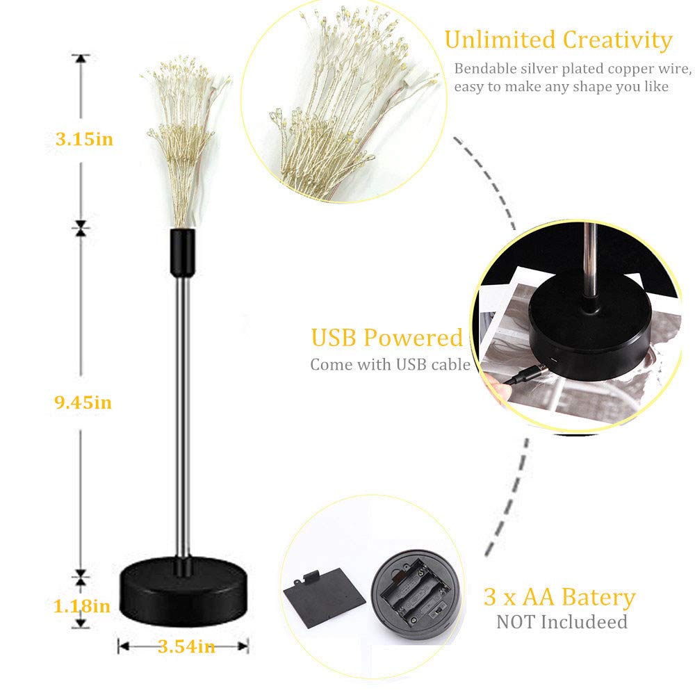 VSTYLE Firework Lights, Bendable 120 LED Decorative Fireworks Lamps with 8 Flashing Modes Copper Wire Lights USB/AA Charging Portable Exploding Star Copper Wire Lamp