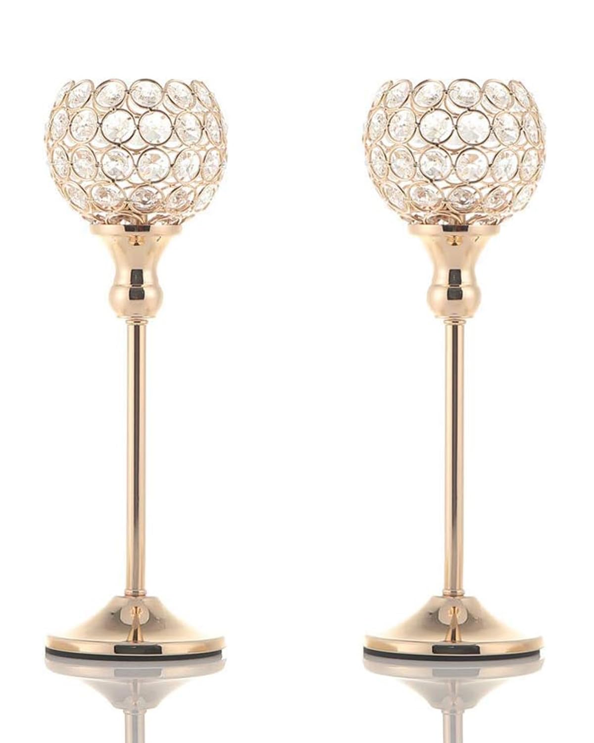 VINCIGANT 2 Pcs Gold Candle Holders, Crystal Tea Light Candlestick Holders, Ornaments for Living Room, Wedding, Fireplace, Dining Table, Anniversary Present, 13" Tall