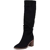Huiyuzhi Womens Pointed Toe Mid Chunky Heel Side Zipper Knee High Boots Tall Booties