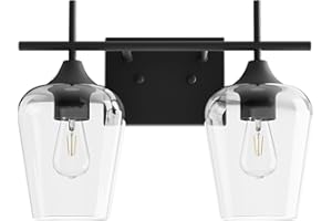 VONLUCE Bathroom Vanity Light, 2 Light Bathroom Light Fixture Over Mirror, Bathroom Wall Lamp with Clear Glass, Modern Black Vanity Lighting fixtures for Bathroom, Bedroom, Hallway