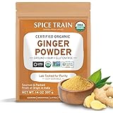 SPICE TRAIN, Organic Ginger Powder (397g/14oz) Raw Ground Ginger Root Powder from India in Resealable Zip Lock Pouch | Active