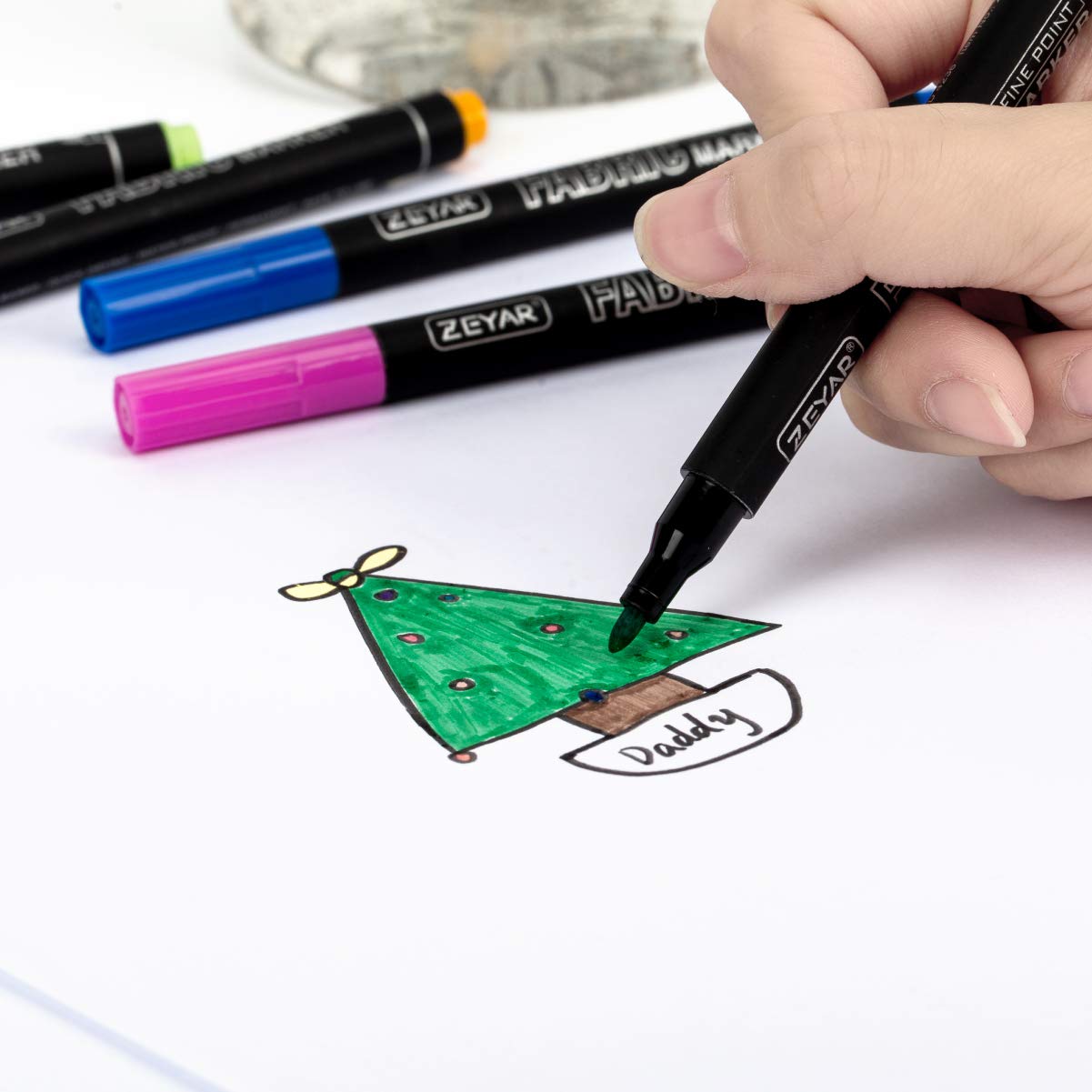 ZEYAR Permanent Markers Fabric Art Pens, Great on Bags, Shoes, T-shirts & Other Fabric Paint Materials - Child Safe & Non-Toxic For Washable Art and Lettering, Fabric Paints (24 Colors)
