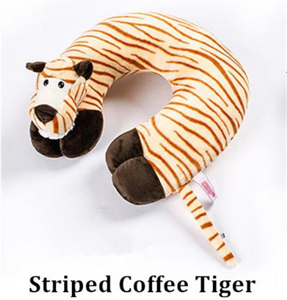 JOODS U Shape Car Neck Pillows Animal Cushion Travel Pillow Neck Support For Airplane Car Office Home Brown Tiger 30x30x9cm