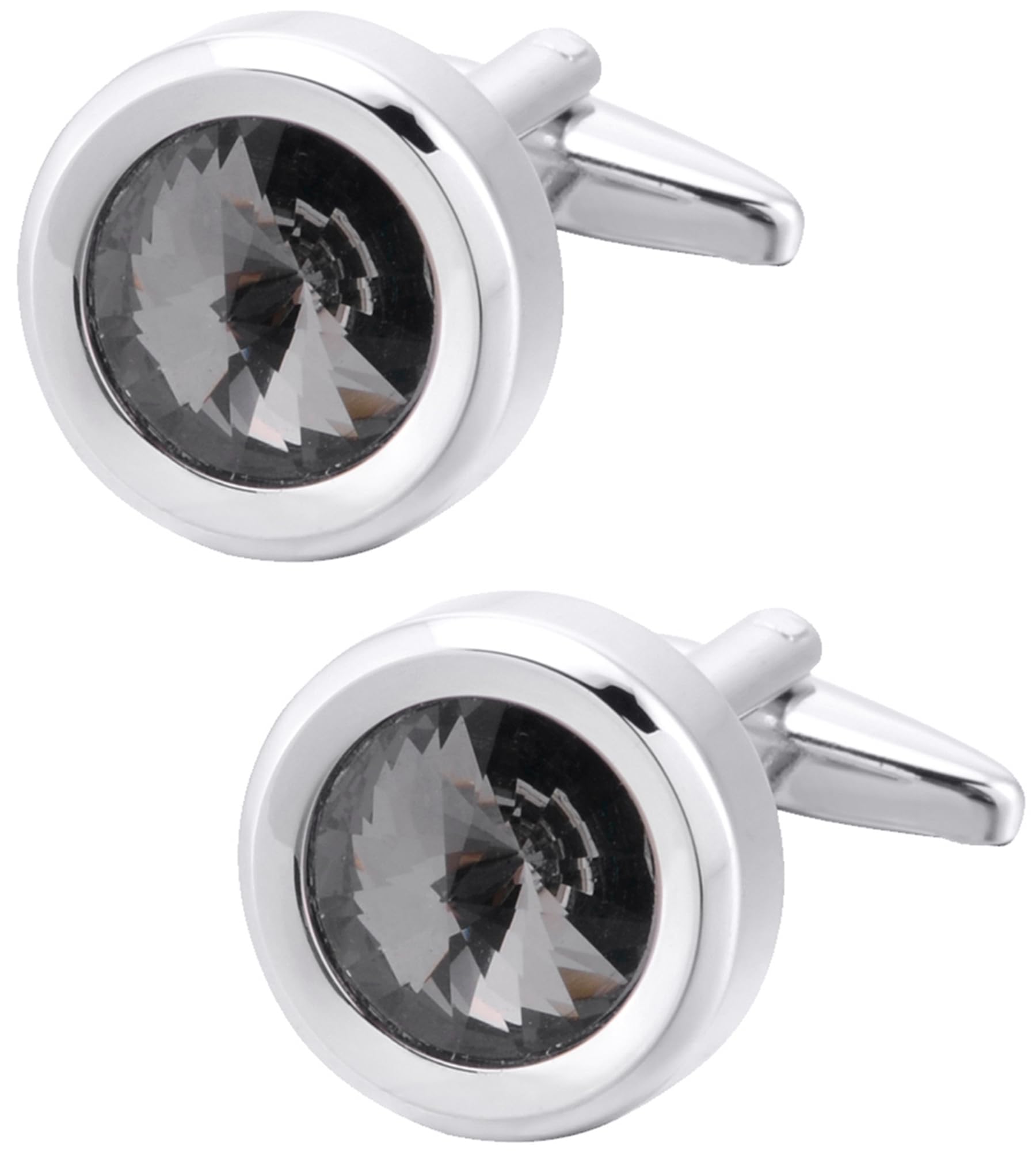 Jonwo Round Diamond Cutting Crystal Men Cufflinks With Gift Case French Cuff Shirt Unisex Cuff Link Buttons for Business Wedding Tuxedo (Gray Crystal)