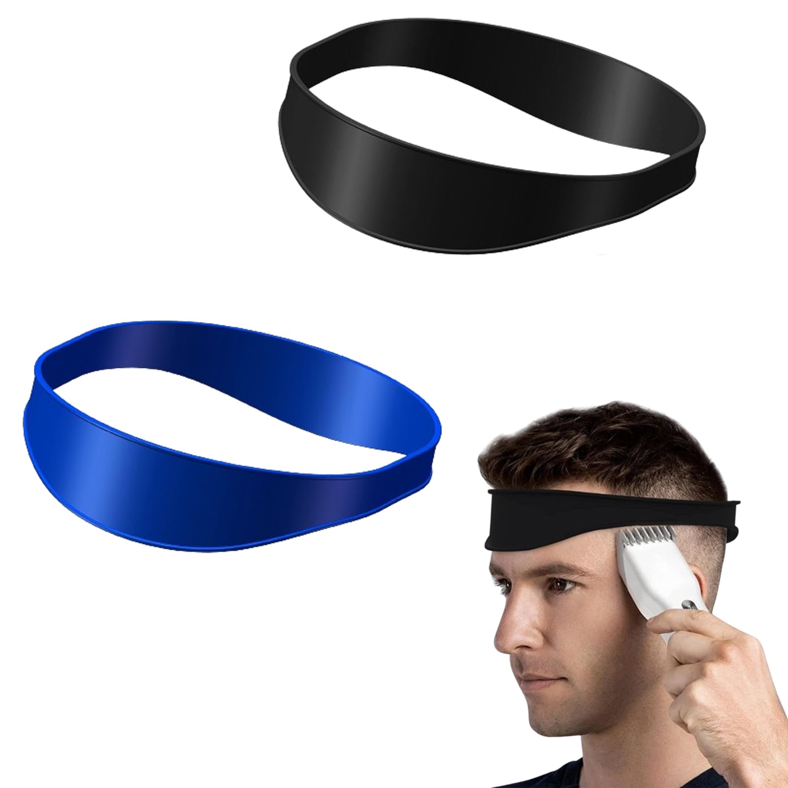 Vexquivera 2 PCS Curved Silicone Haircut Band, Hair Trimming Guide Men DIY Home Haircuts Self Haircut Band Hair Trimming Guide Easy Use Tool Soft Portable Haircuts Haircut Band With Softness And